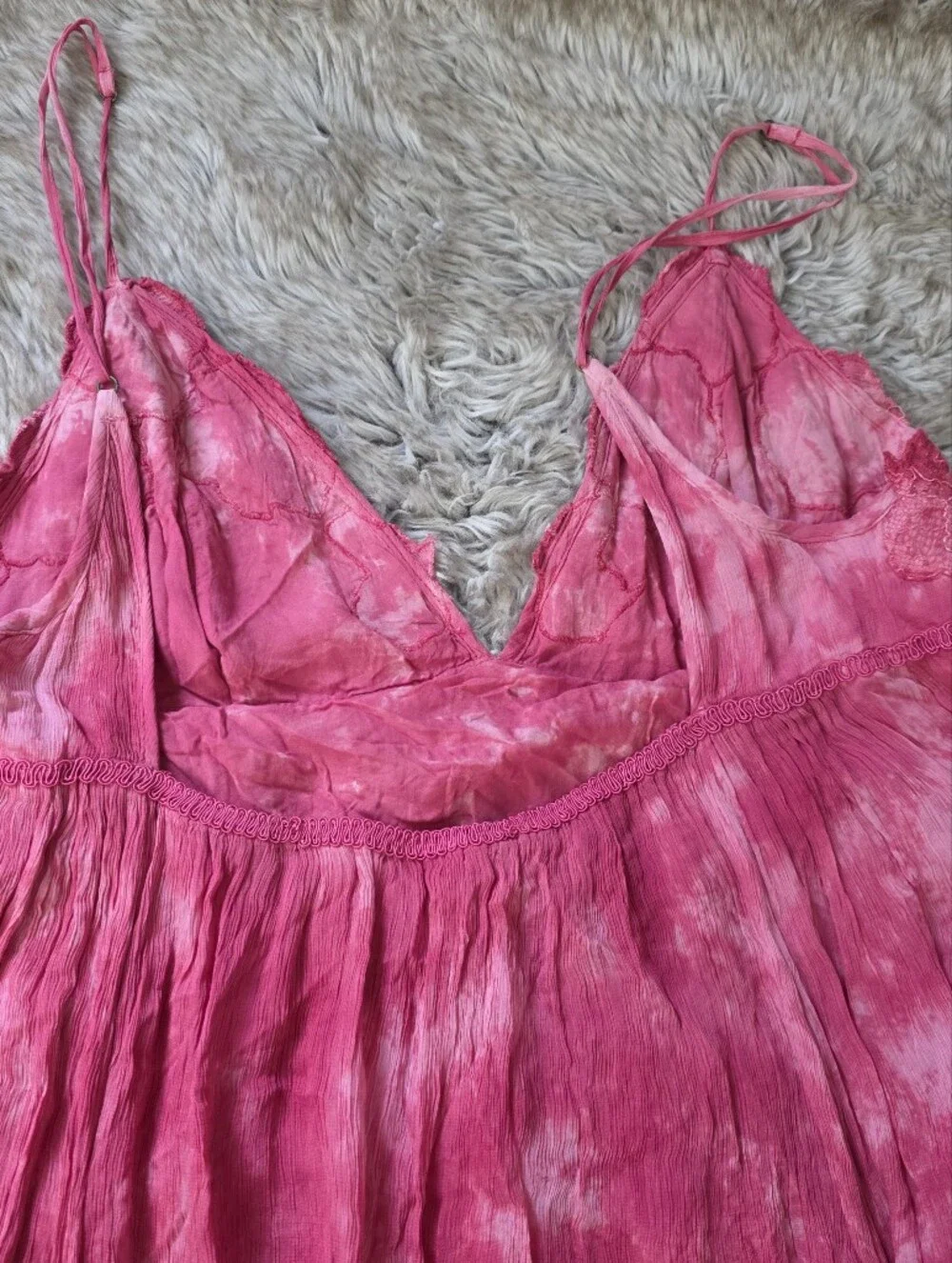 Free People Forever Fuschia Pink Tie-Dye‎ Lace Trim Maxi Dress Women's